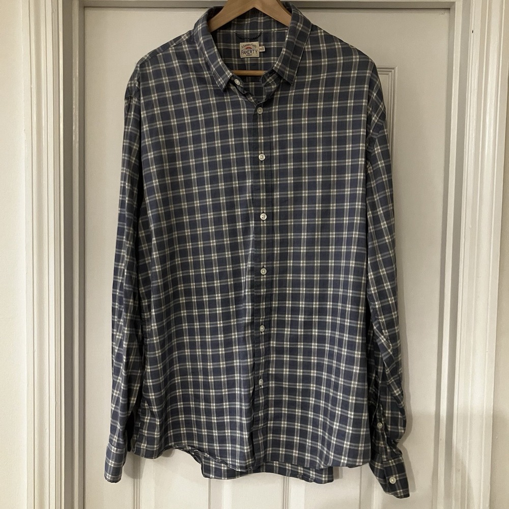 Faherty Men's XXL Blue Plaid Lightweight Flannel Shirt  Cotton Long Sleeve Light - Picture 3 of 10